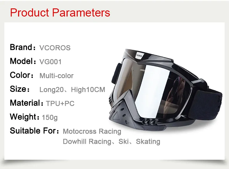 New Vcoros brand Gafas motorcycle goggles helmet glasses moto helmets glasses masque motocross goggles ski windproof eyewears