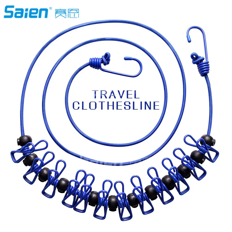 Draagbare reislijn met wasknijpers Gemakkelijk te dragen en installeren Stretchy intrekbare waslijnen voor reizen Camping wandelen buiten