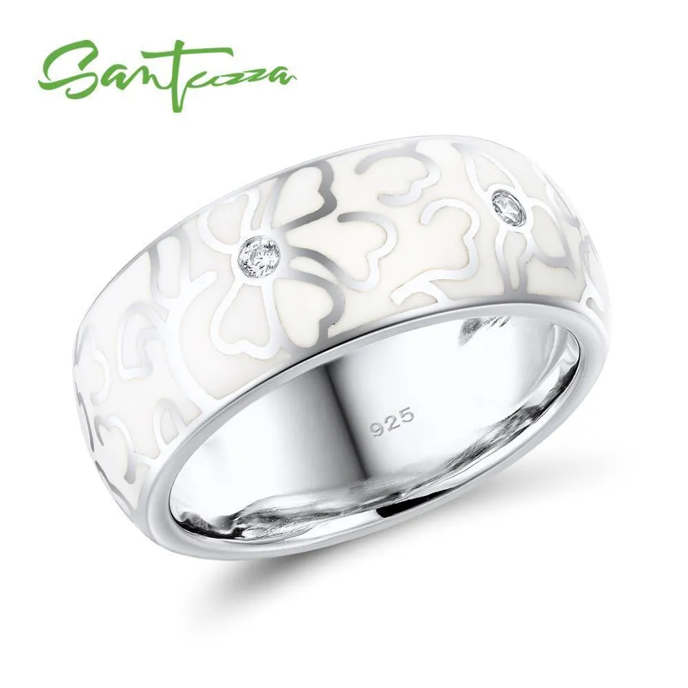 Santuzza zilveren ring voor vrouwen authentieke 100% 925 sterling zilver witte bloem elegante ring mode-sieraden handgemaakte enamel T190624