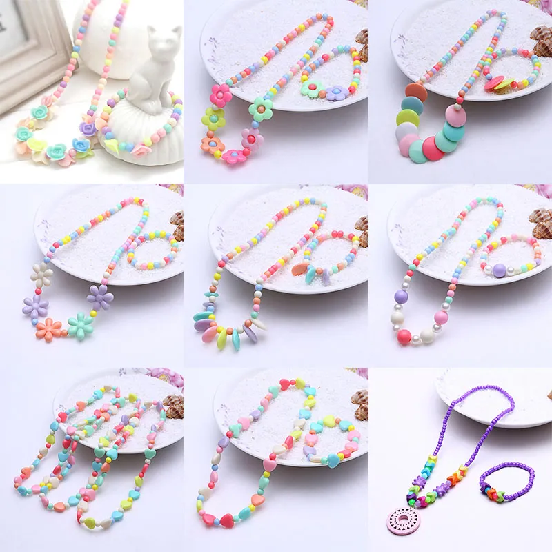 Ensembles de bijoux pour enfants pour enfants cadeaux collier ensemble bébé perles rondes collier coloré collier ensemble Accessoires C5749