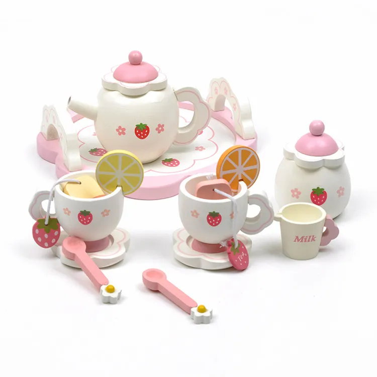 Toy Wooden Strawberry Afternoon Tea Child Play House Tea Set Girl Toy From 166 97 DHgate