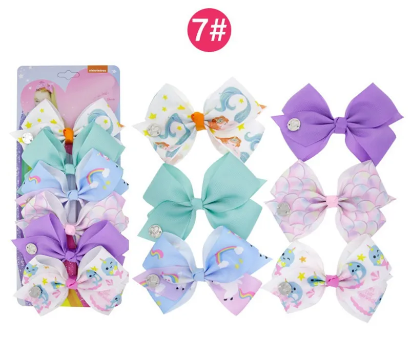 Ribbon Unicorn Mermaid Hair Bows with Alligator Clips Boutique Rainbow Hairpins Headwear For Girls Kids Accessories Sets HC141