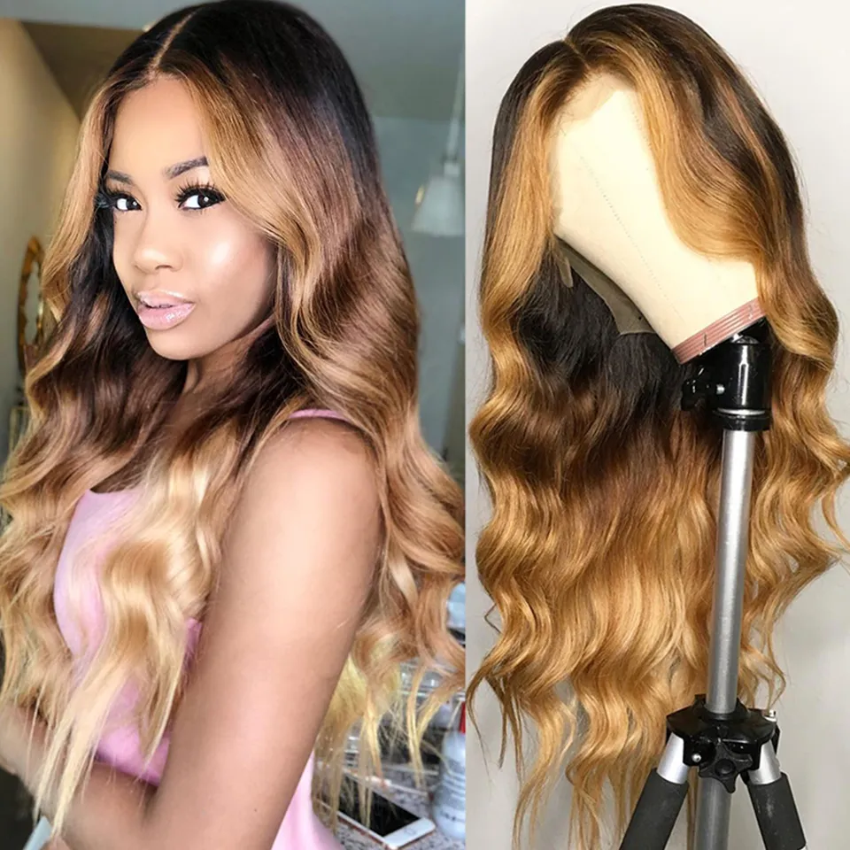 Ishow T1b/4/27 Body Wave Omber Color 30# 13*1 Human Hair Lace Front Wigs Pre-Plucked 360 Lace Frontal Wigs