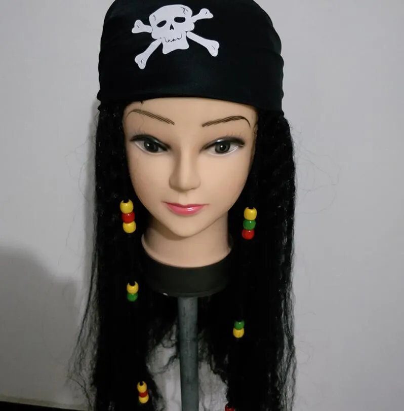 fantasia de halloween para homens adulto pirata capitão Jack sparrow  perucas chapéu piratas do caribe cosplay Acessórios feminino masculino