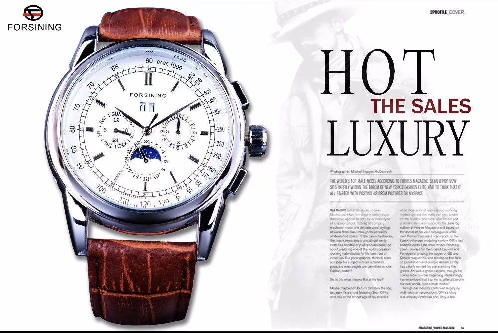 Wydajający Kalendarz Moonphase Wyświetlacz brązowy skórzany ruch w Szanghaju automatyczny ruch męski zegarki najlepsze marka luksusowe zegarki mechaniczne2496