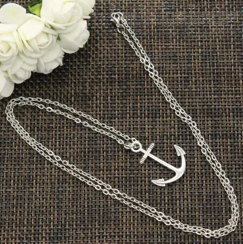 20pcs/lot Fashion Necklace Antique Silver Anchor Charms Pendant Chain Sweater Necklace Jewelry Gift 60cm