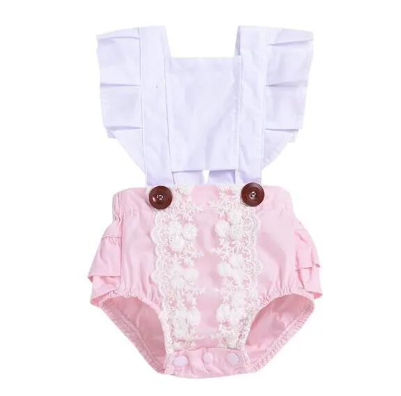 Baby spets romper ins spädbarn flyga ärm jumpsuits 2019 sommar mode barn boutique kläder söta ruffle tjejer onesie c5448