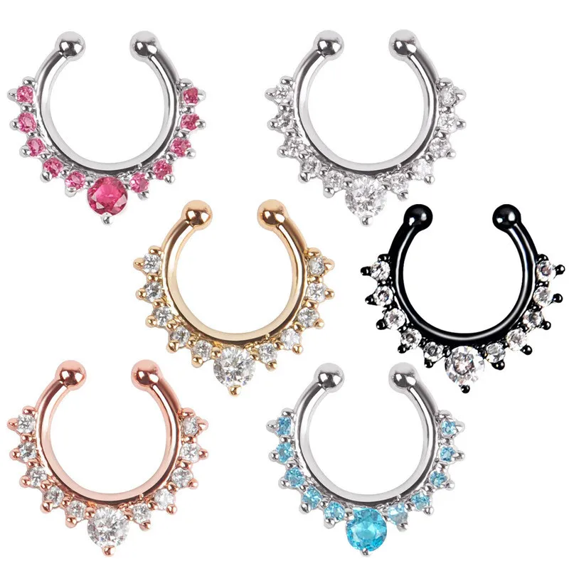 Arts du corps acier inoxydable Zircon nez Piercing anneau cerceau nez faux Piercing Septum industriel femmes corps bijoux accessoires