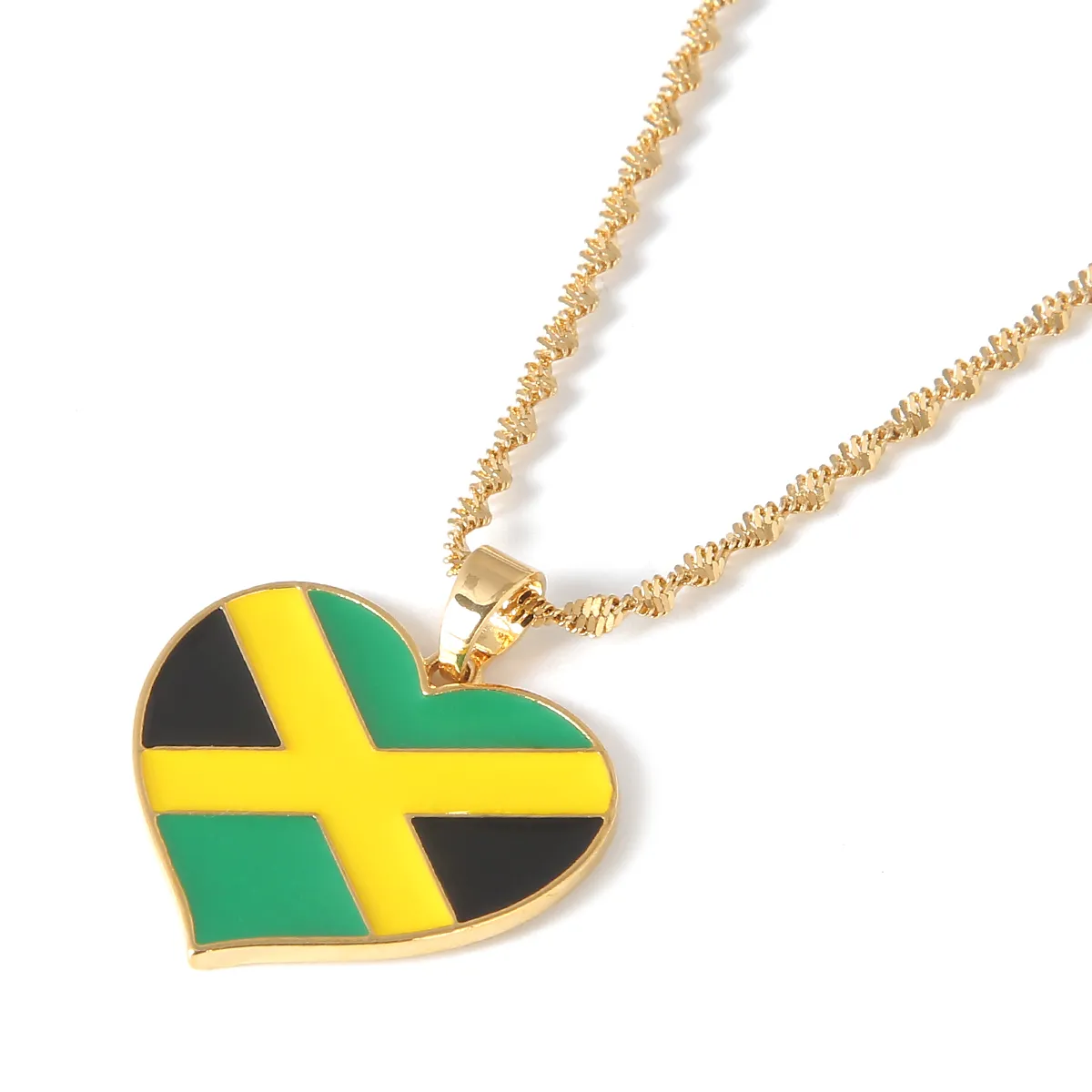 Jamaica Flag Heart Pendant Necklace Jewelry Jamaican Country Gifts From