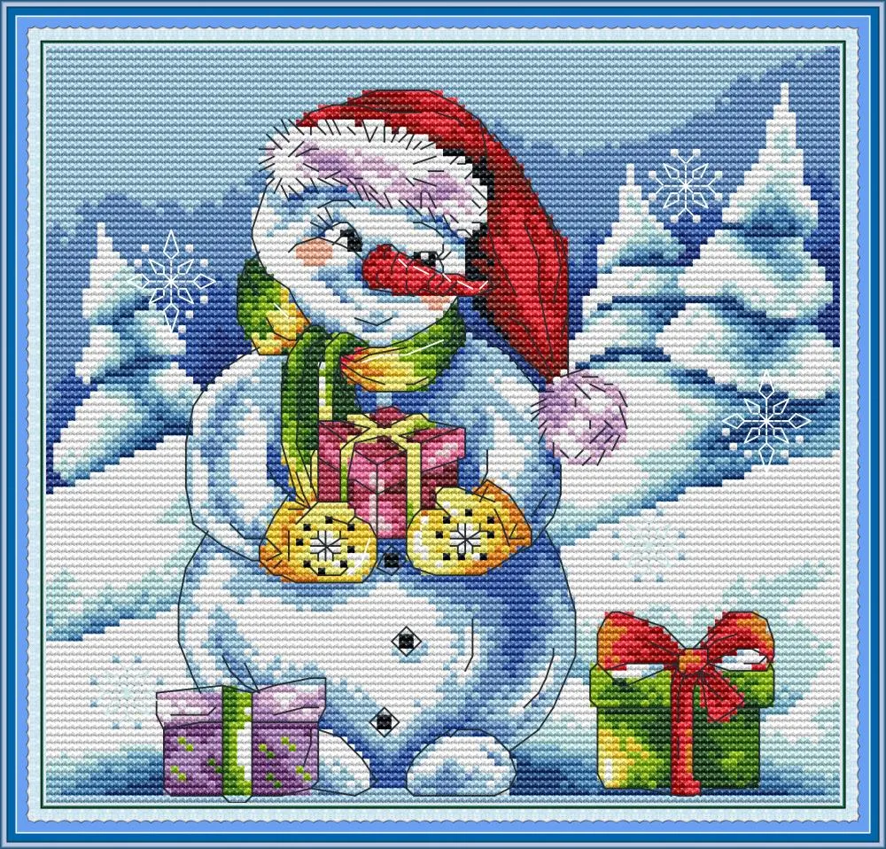 Mix 2 w 1 GIF Snowman Handmade Cross Stitch Craft Tools Hafty Robótki Zestawy Liczono drukowanie na płótnie DMC 14CT / 11CT