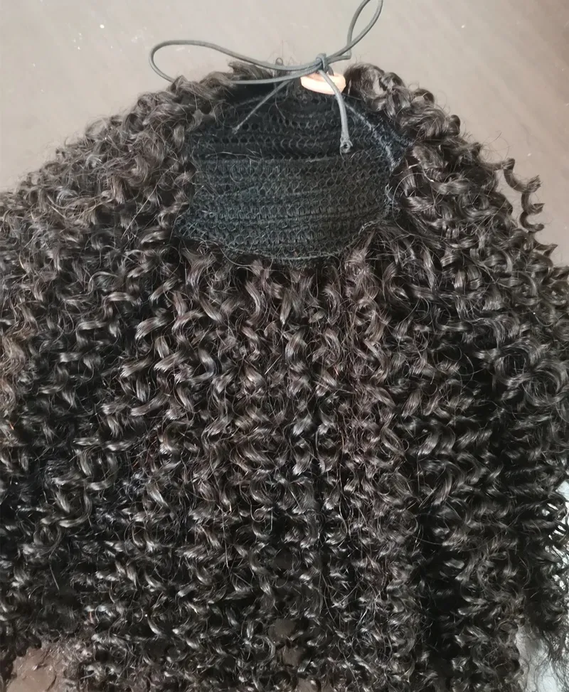 Partihandel Pony Hair Extensions Human Hair Kinky Curly Drawstring Ponytail för svarta kvinnor