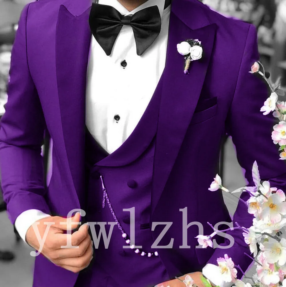Beau Un bouton Groomsmen pic Lapel smokings marié hommes Costumes de mariage / Prom / Dîner Best Man Blazer (veste + pantalon + cravate + Gilet) W212