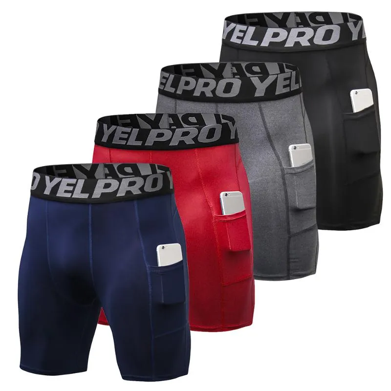 4 confezioni da uomo a compressione pantaloncini da allenamento attivo Biancheria intima con tascabile Quick Dry Gym Fitness Tights Compression Jogging Shorts Uomo