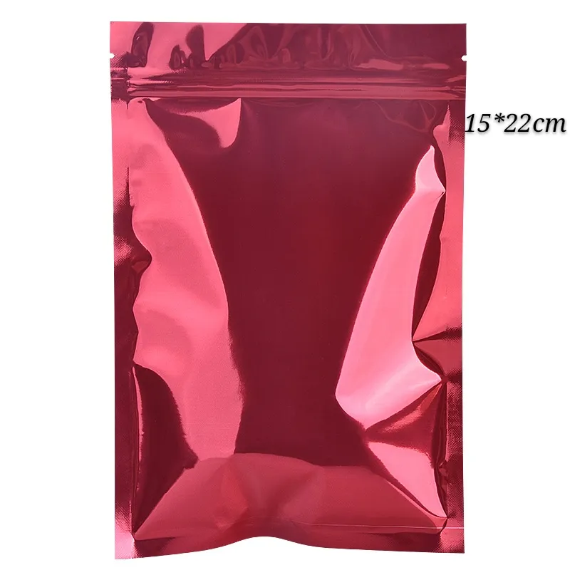 15 * 22 cm (5,90 * 8,66 pouces) sacs d'emballage à fermeture éclair refermables rouges pochettes de stockage de nourriture sèche et de fleurs emballage cadeau échantillon sac en aluminium mylar