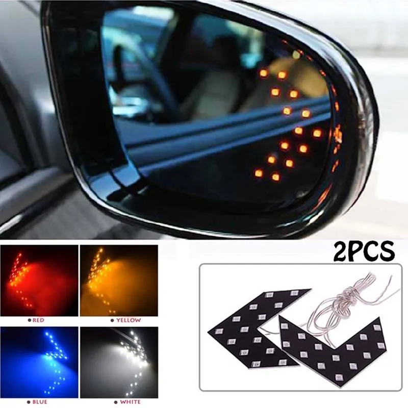 2 sztuk / partia 14 LED strzałka Light Car Widok z tyłu Lusterko Wskaźnik DRL Turn Signal Lights Warning Security Day Lighting Akcesoria samochodowe