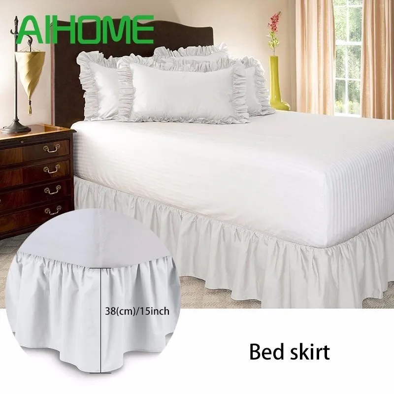 Frete grátis Hotel Elastic Bed Skirt 6 cores Tecido de camurça para King / Queen Size Poeira Ruffle Estilo Pastoral Estilo Fit Colcha