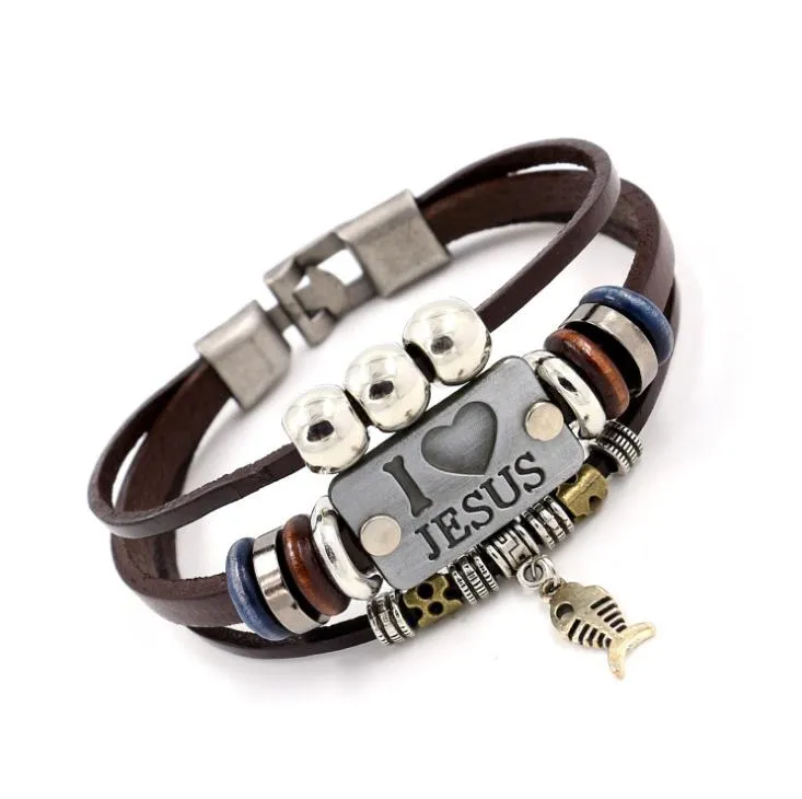 I LOVE JESUS Charm Bracelets Vintage Fish Pendant Christian