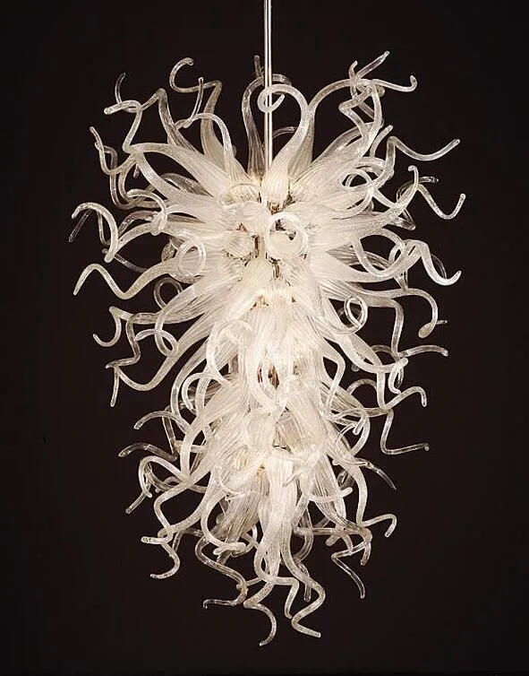 Lampa Vitfärgad LED Crystal Flower LowelIers Home Decor Lighting Hand Blåst Murano Glass Hänge Lampor Tak Ljuskrona