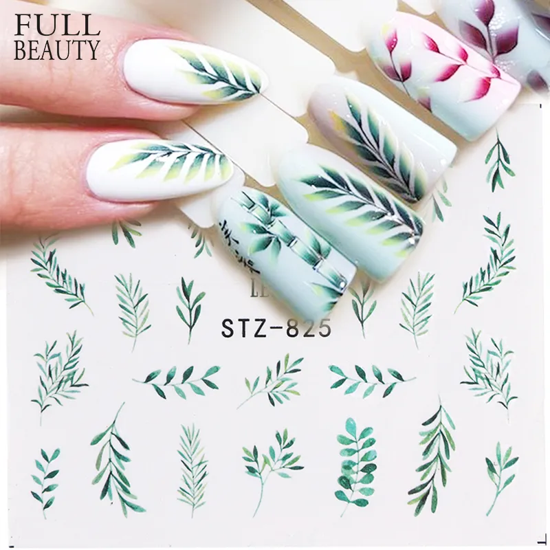 25pcs/lot Water Nail Decal and Sticker Flower Leaf Tree Green Simple Summer Slider for Manicure Nail Art Watermark Tips CHSTZ824-844