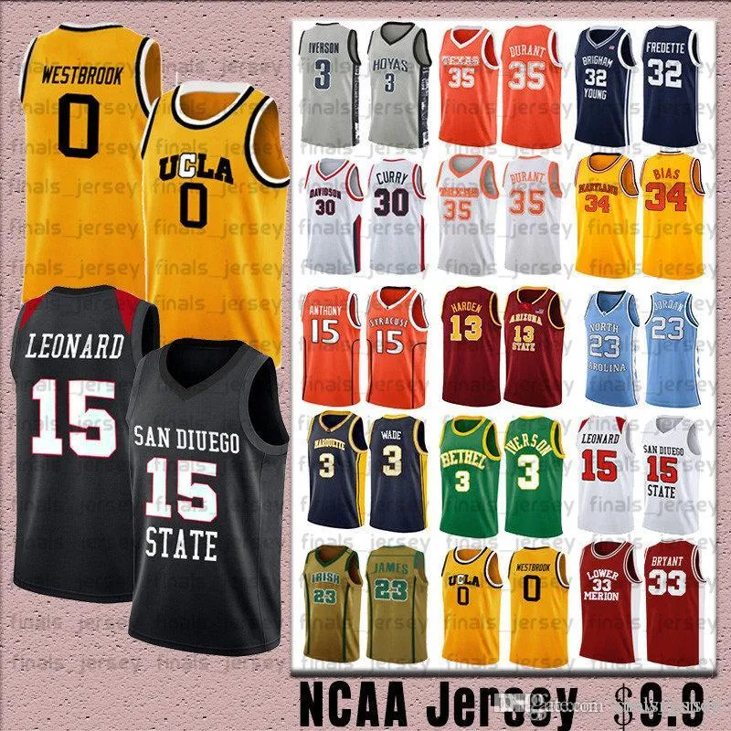 NCCA Jersey Kawhi Leonard James Iverson 23 LeBron Durant 13 Harden 30 Curry Stephen college Basketball Jerseys Russell 0 Westbrook