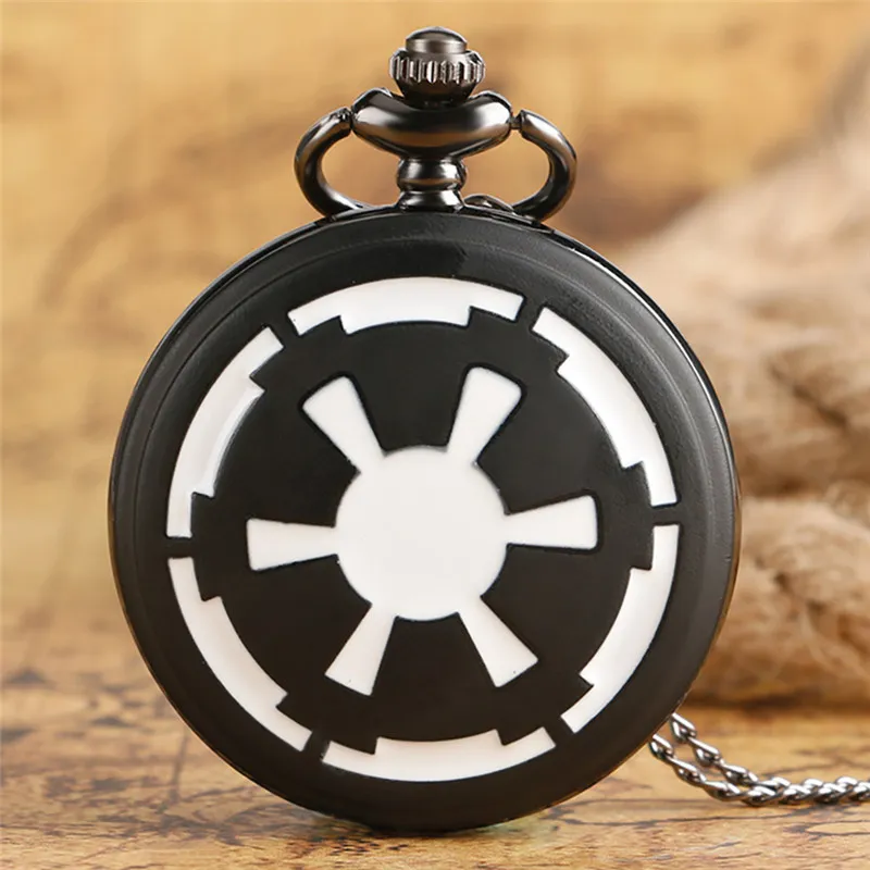 Steampunk Bronze Black & White Quartz Pocket Watch Cool Darth Vader's Shield Shape Design Watches with Necklace Chain for Boy