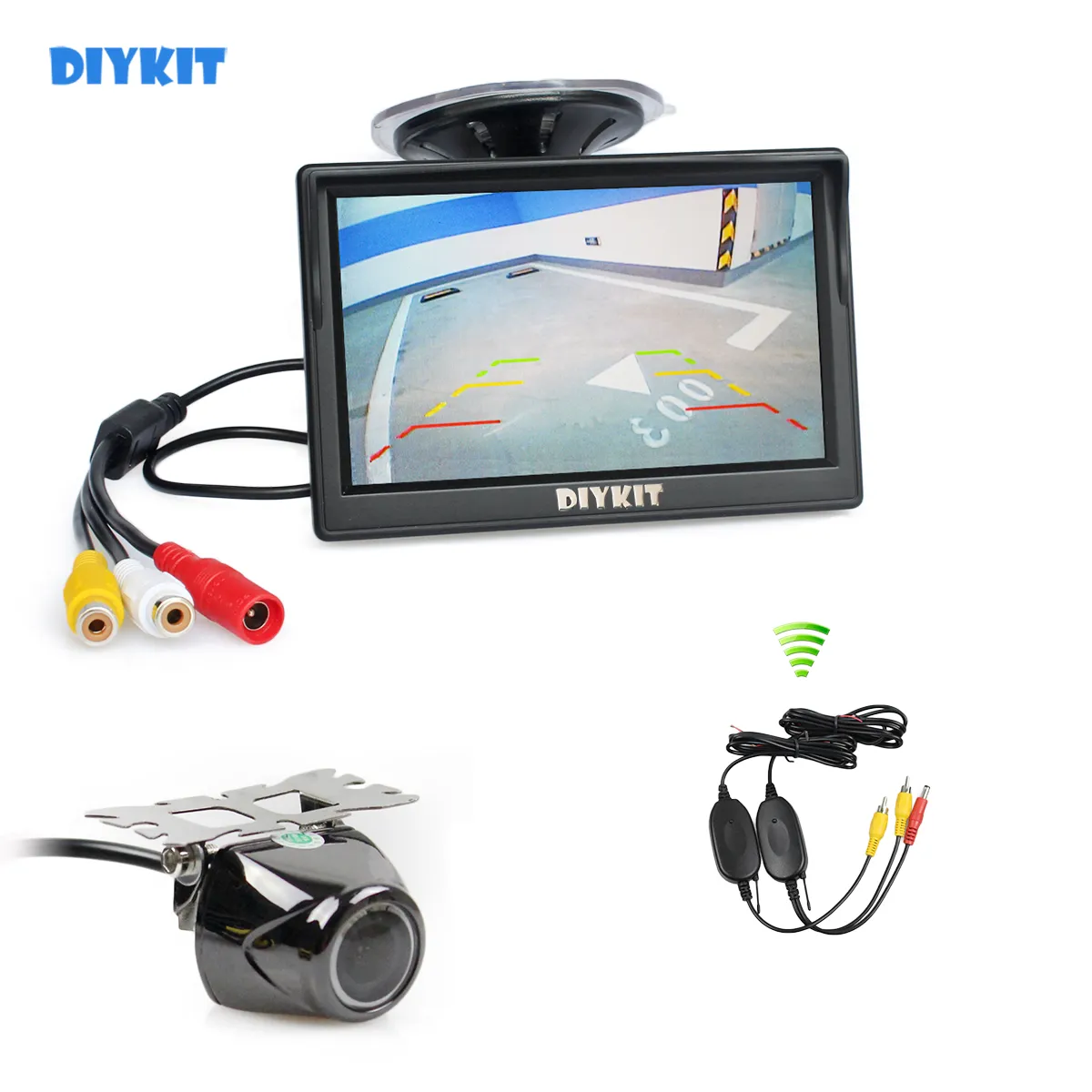 Su geçirmez Gece Görüş Güvenlik Metal Araba Dikiz Kamera ile DIYKIT Kablosuz 5inch TFT LCD Ekran Araç Monitör