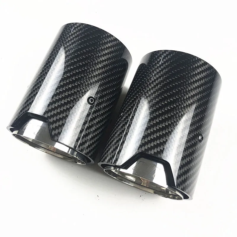 2 PCS: M Performance Single Exhaust Muffler Pipes Carbon Fiber With Stainless Steel Auto Car Back End Tips