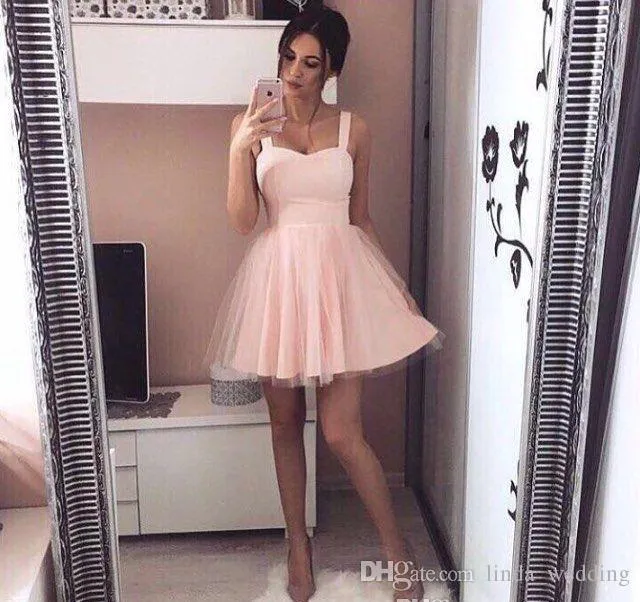 2019 Chic Rose Simple Mini Robe De Soirée Courte Sexy Une Ligne Tulle Juniors Doux 15 Graduation Cocktail Robe De Soirée Plus La Taille Sur Mesure