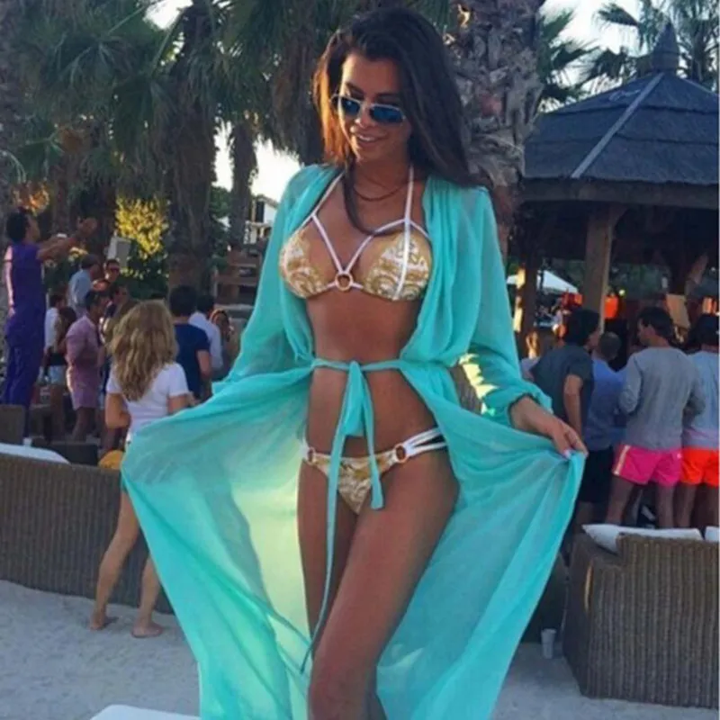 Ragazze della spiaggia Coprire Robe donne del costume da bagno di occultamento del bikini Beach Donne Sexy Cover Up vestito lungo chiffon elegante Beach costume da bagno tunica