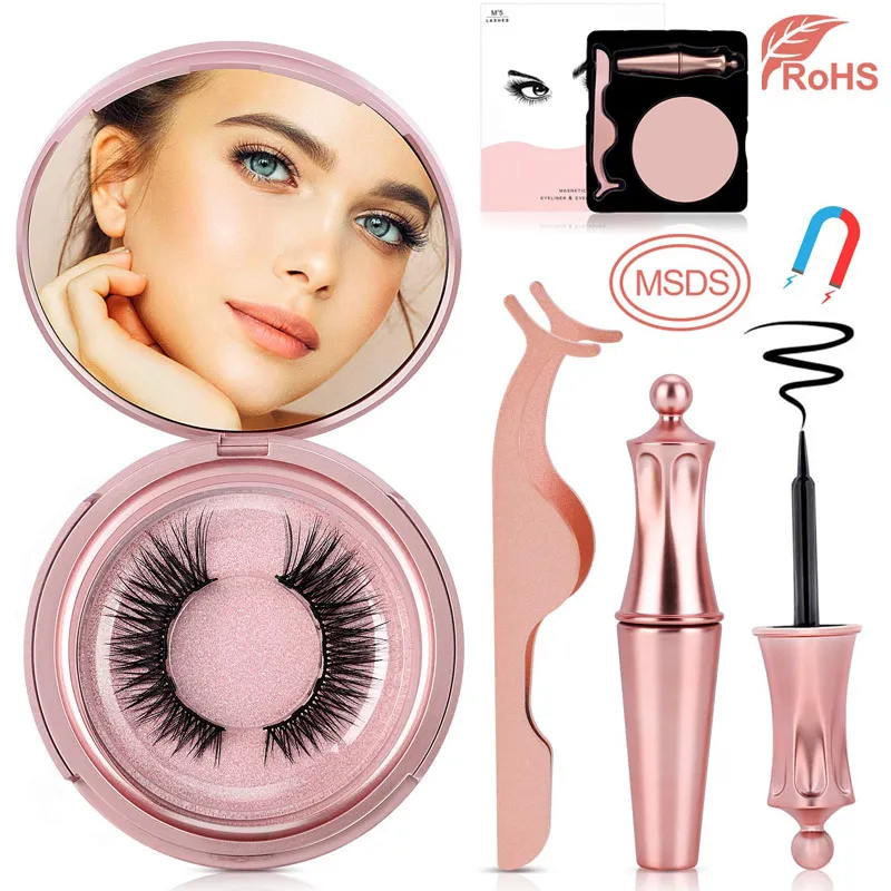 Nieuwe magnetische vloeibare eyeliner magnetische valse wimpers 5 magneten wimper tweezer make-up spiegel herbruikbare waterdichte 3D-wimpers geen lijm nodig