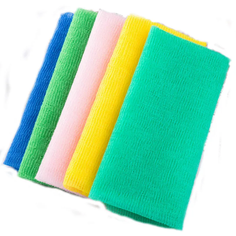 Body Back Wash Scrubbers Asciugamano da doccia Lungo esfoliante Viscosa Pulizia della pelle Scrub Spugna Viscosa Multi colori Nylon