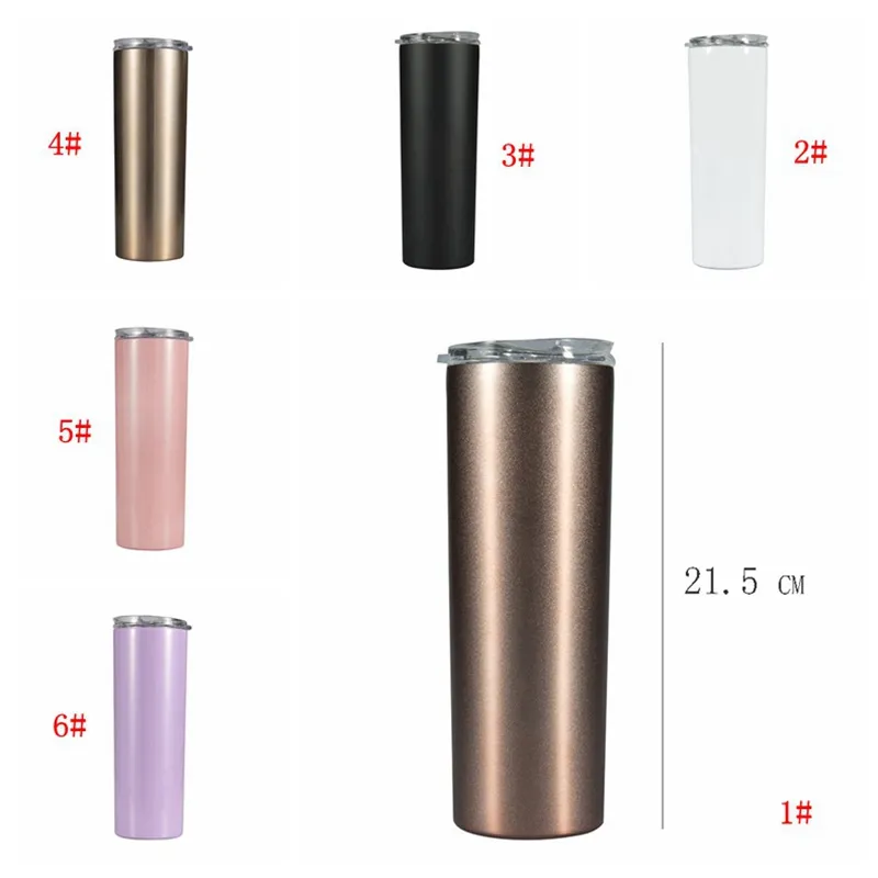 20oz Skinny Tumbler En Acier Inoxydable Isolé Sous Vide Coupe Droite Bière Tasses À Café Verres À Vin Avec Couvercles Bouteille D'eau En Plein Air DBC BH3743