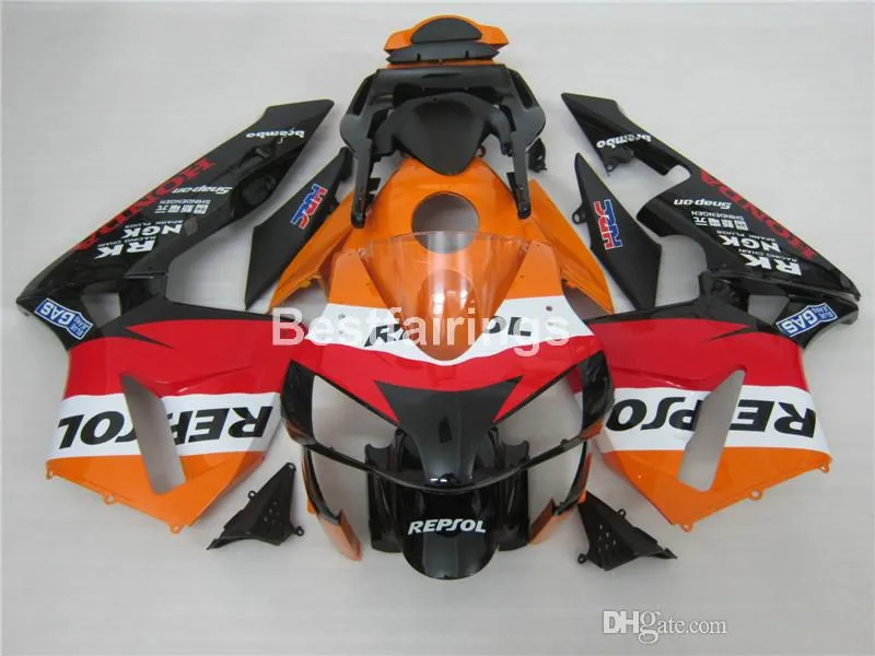 OEM Injection Moulded Fairing Kit för Honda CBR600RR 03 04 Orange Svart Fairings Set CBR600RR 2003 2004 JK25