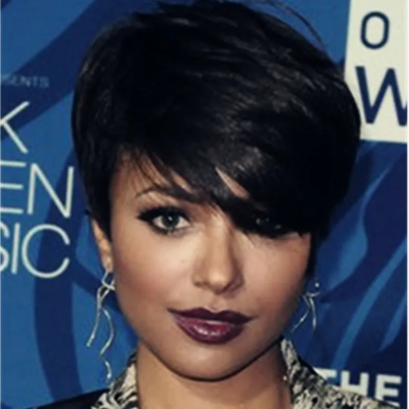 Pixie cut wig virgin Indian machine made wig human hair short bob none lace front wigs for african american women