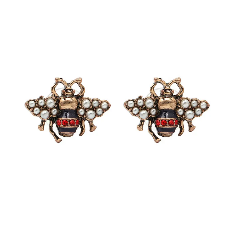 Boucles D'oreilles Pendantes Motif Abeille - Plaqué Or 18K, Perle Et Cristaux - Neuf Avec étiquettes