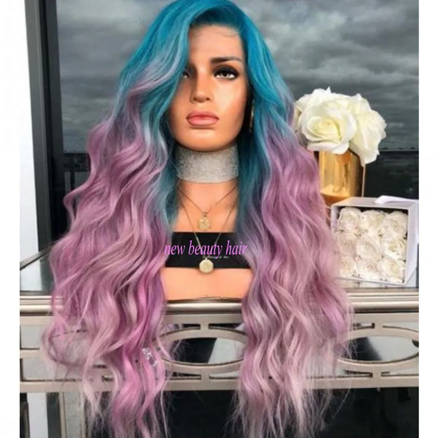 Stunning Celebrity Style Blue Ombre Pink Purple Synthetic Lace Front Wig Peruca Cabelo Deep Long Body Wave Hair Wigs For Women From Brandedskincare 34.76 DHgate.Com