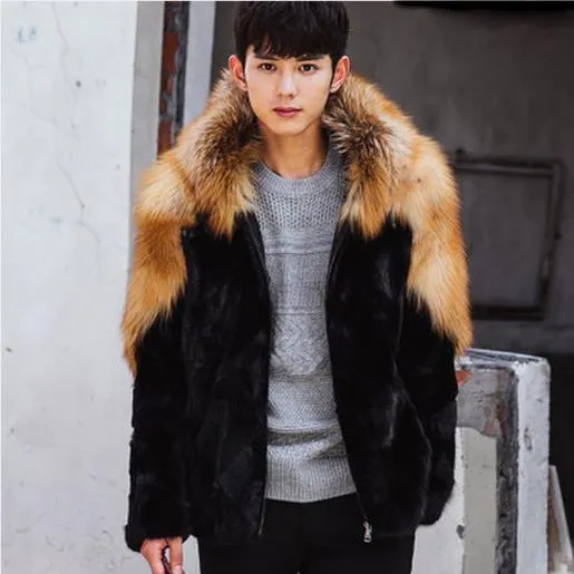 Clobee Homens Coats 2019 Mens Inverno Luxo Brasão Plus Size Mink Faux Fur Engrossar Blusão manga comprida Parka Fox Fur Coats M468