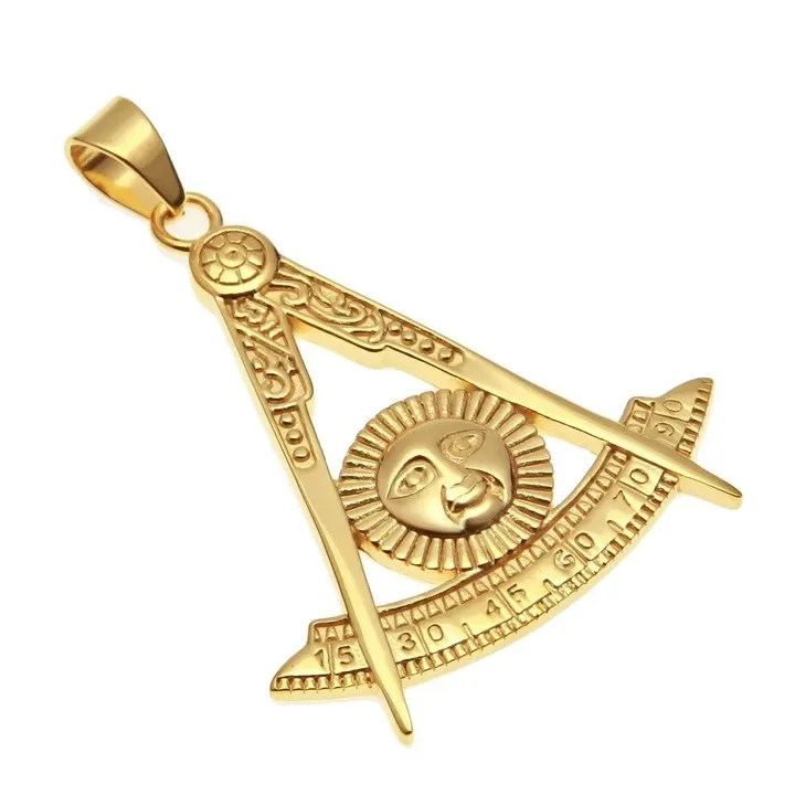 Mäns Rostfritt Stål Tidigare Master Necklace Pendant FreeMason Masonic Lodge Master Masonry Compass Square Sun Face Mason Pendant Smycken