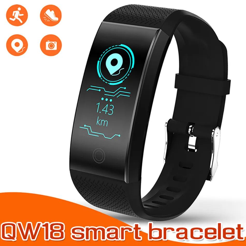 Smart armband Armbands Fitness Activity Tracker QW18 Färgglada skärm Vattentät Sport Klocka Blodtrycksmätare för IOS Andorid i lådan