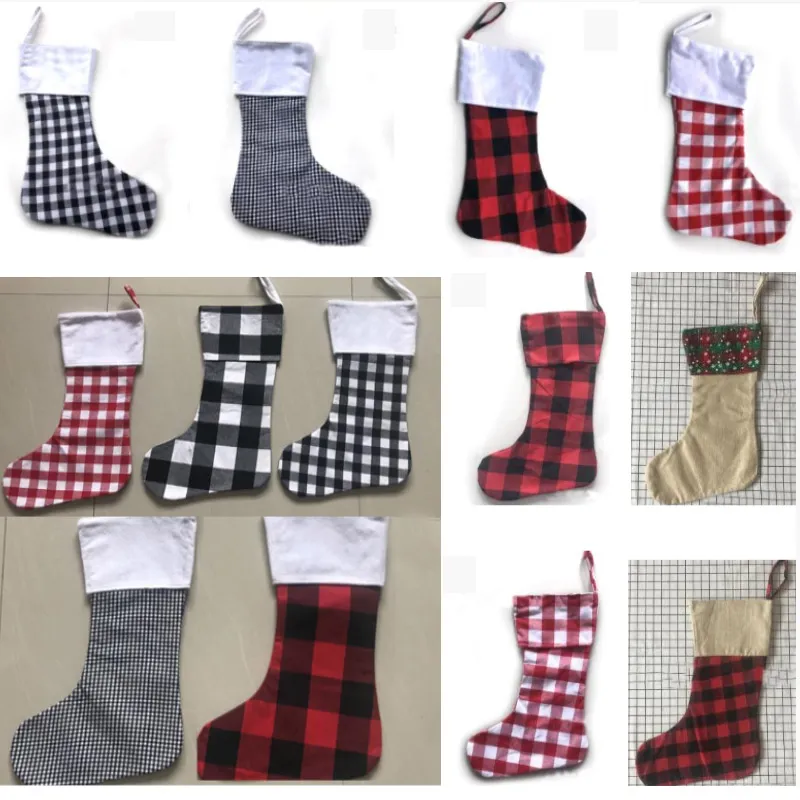 Juldekoration Plaid Stocking Present Wrap Bag Christmas Tree Decoration Sock Anpassa barn Godis Presentväskor X-Mas Strumpor WX9-1116