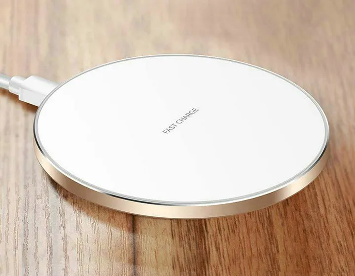 Mini pad caricabatterie rapido wireless QI 10W Power Fast Charging Pad in metallo liscio con luce a LED per Samsung Huawe Mate20 tutti i dispositivi QI