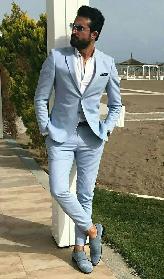 Men Suits Groom Wedding Men Suits Summer Vintage Elegant Sky Blue Suits  Slim Fit 2 Button Suits Notch Lapel Wedding Suits - Etsy | Blue suit men, Blue  blazer outfit men, Sky blue suit