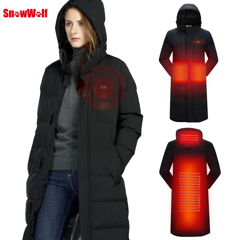 Men Women USB heated Jacket Winter Outdoor Lovers Long Hooded Heating Coat Electric Thermal Clothing For Hiking