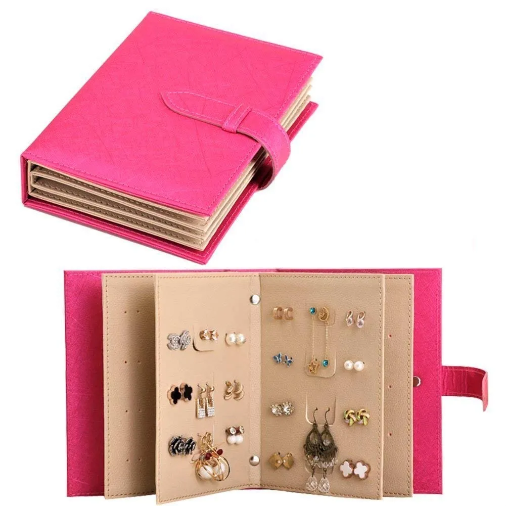 Jewelry Organizer, Portable Travel Jewelry Case Pu Leather Earring Holder with Book Design