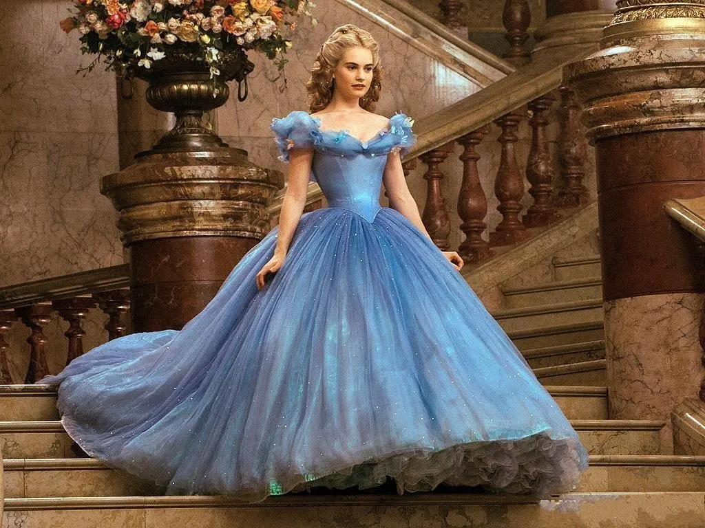 Romatic Cinderella Quinceanera Dresses Off Shoulder Floral Long Organza Formal Sky Blue Sweet 16 Prom Dress Party Wear 2019 Cosplay Dress