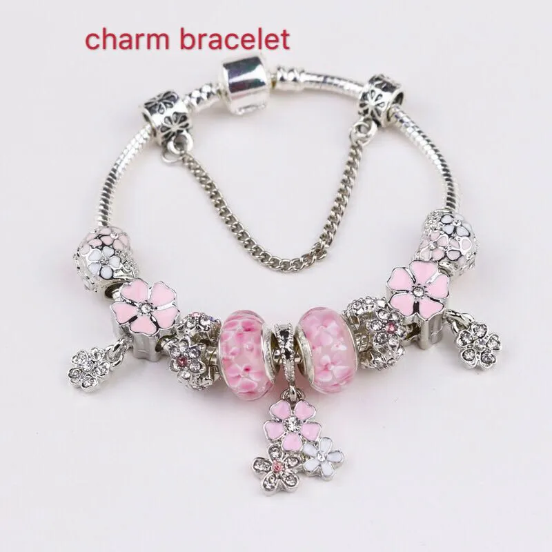 Buy Bracelet With Silver and Pink Charms Pandora Style Online in India -  Etsy