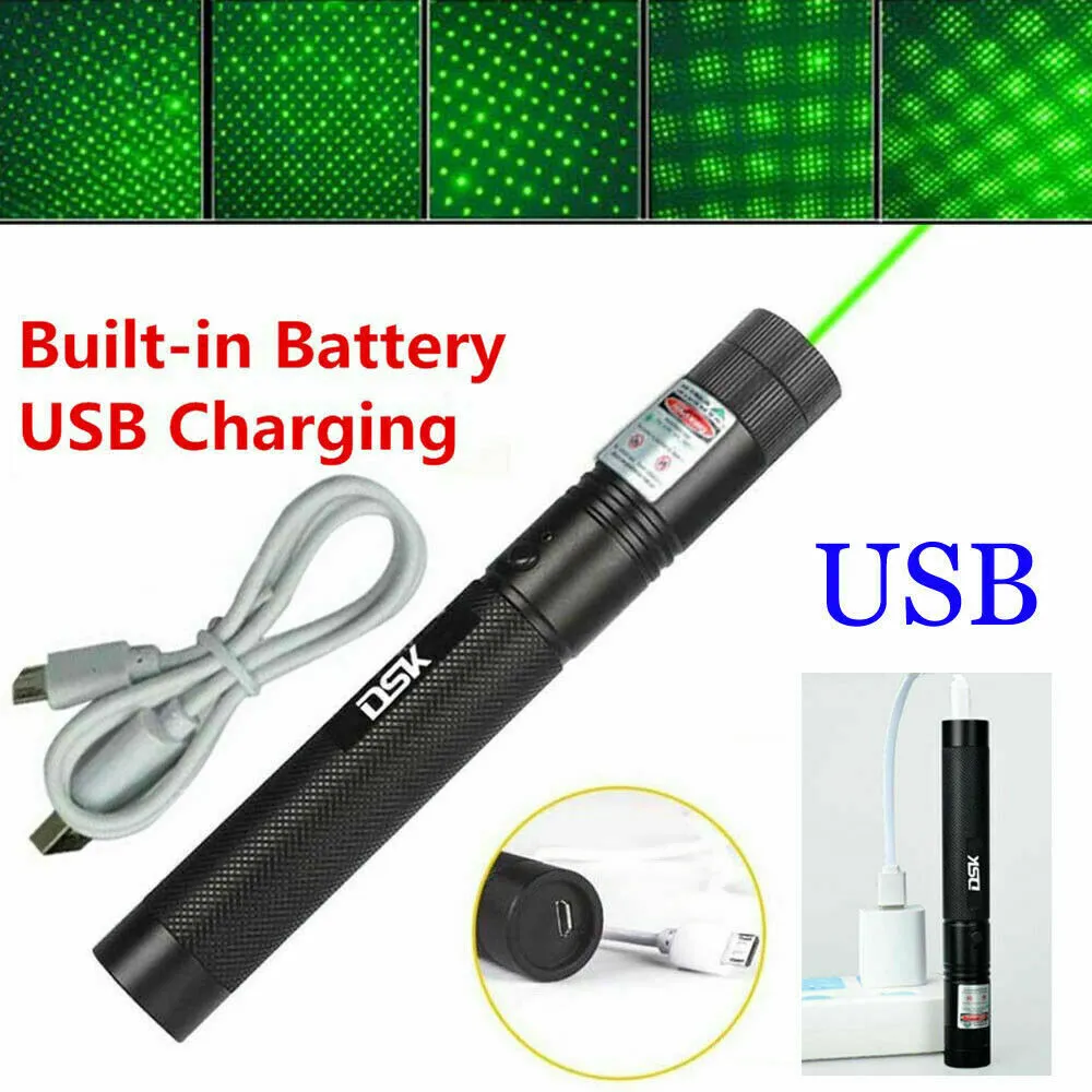 200-milowy USB Green Laser Wskaźnik Astronomia 532 Nm Grande Lazer Pen 2in1 Star Cap Belka Wbudowana zabawka dla zwierząt akumulatorowych