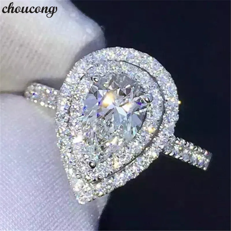 Choucong goutte d'eau promesse bague 925 argent sterling diamant cz pierre fiançailles alliance bagues pour femmes doigt bijoux cadeau