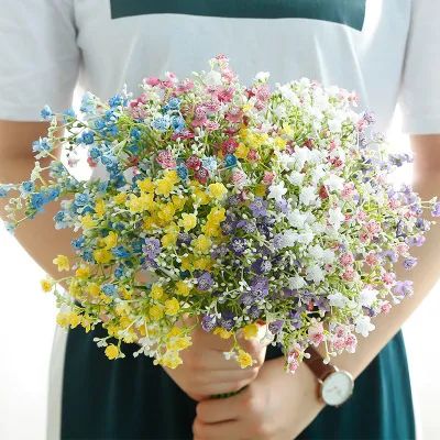 Konstgjorda blommor Färgglada Gypsophila Lång Stamm Fake Blommor Bukett Babys Andnings Silke Blommor Bröllopsfest Heminredning EEA295