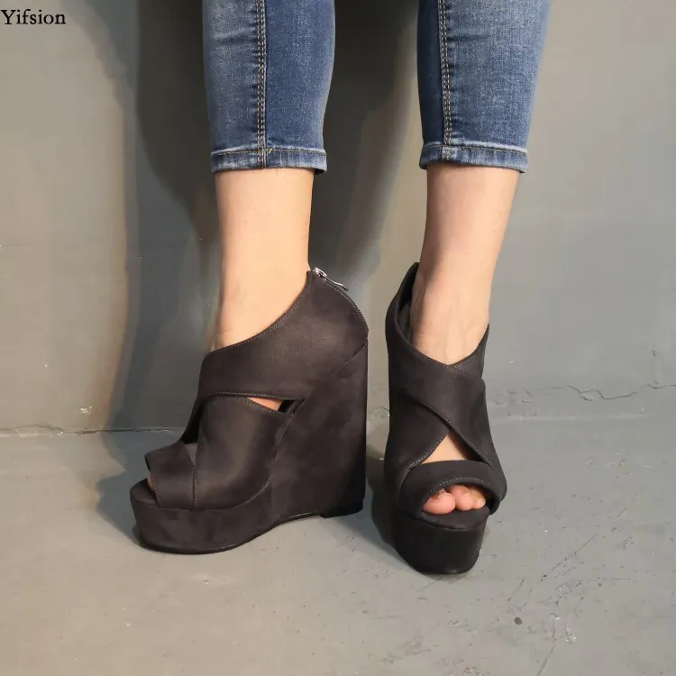 Rontic, sandalias de plataforma de verano para mujer, sandalias sexis con cuña, tacones altos, elegantes zapatos informales grises con punta abierta, zapatos de mujer de talla grande de EE. UU. 5-15